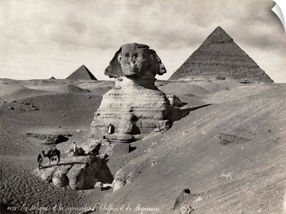 Egypt, Pyramids And Sphinx. the Great Pyramids And Sphinx At Giza, Egypt. Photograph, Late 19th Century.