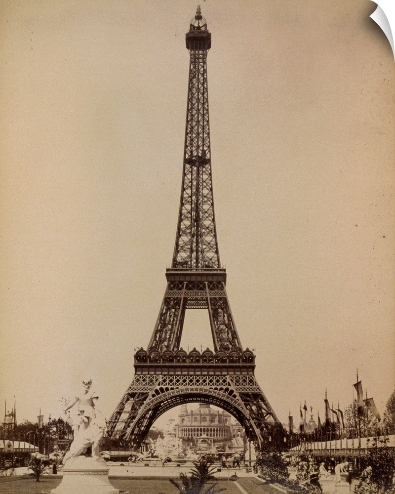 A view of the Eiffel Tower during the Universal Exposition of 1889 in Paris, France. Photograph, 1889.