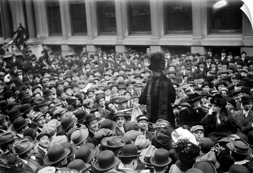 (1858-1928). English suffragette. Speaking at rally for women's suffrage on Wall Street. Photograph, 27 November 1911.