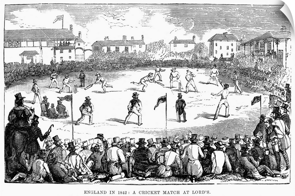A cricket match at Lord's. Wood engraving, English, 1842.