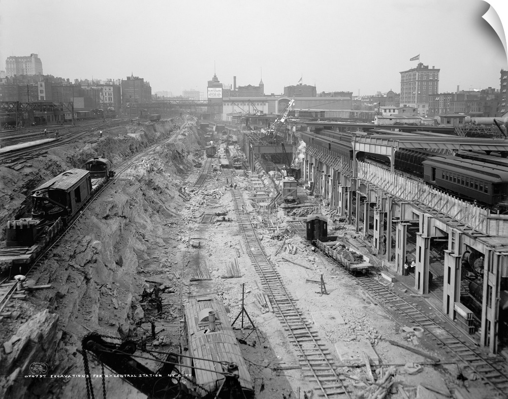 Excavations at the construction site of Grand Central Station in New York City. Photograph, c1908.
