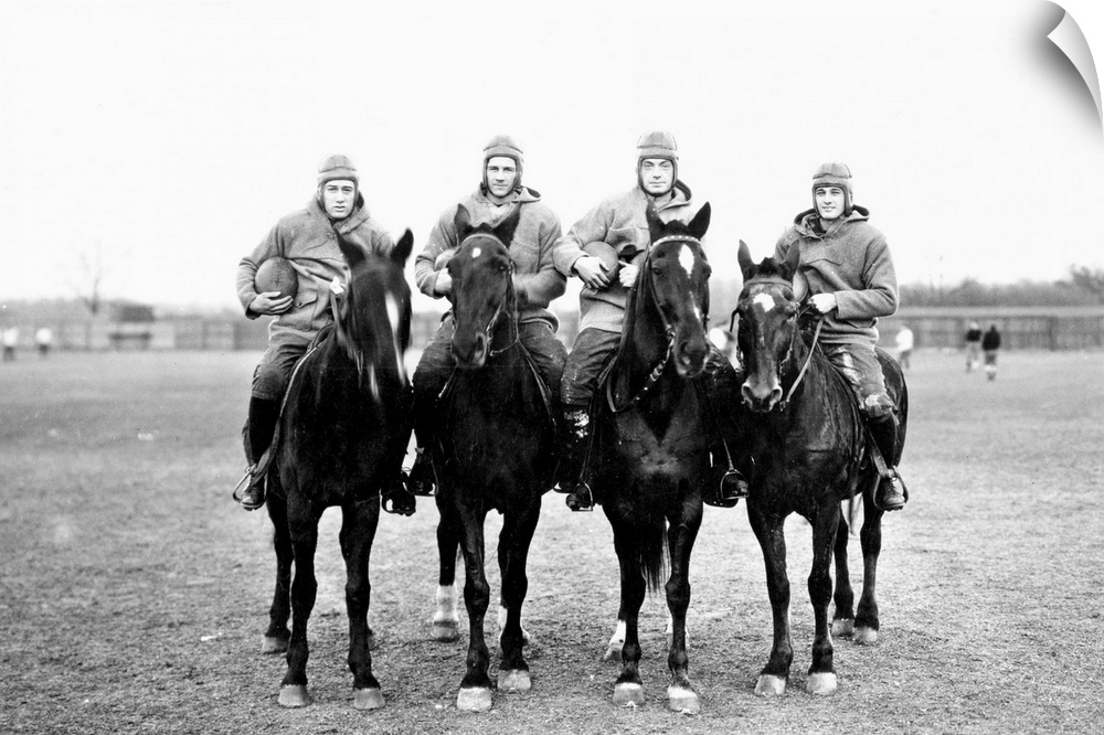 'The Four Horsemen,' the Notre Dame backfield of 1924 on horseback. Don Miller, Elmer Layden, Sleepy Crowley and Harry Stu...