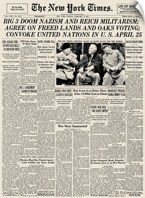 Front page of The New York Times, 13 February 1945, reporting on the Yalta Conference