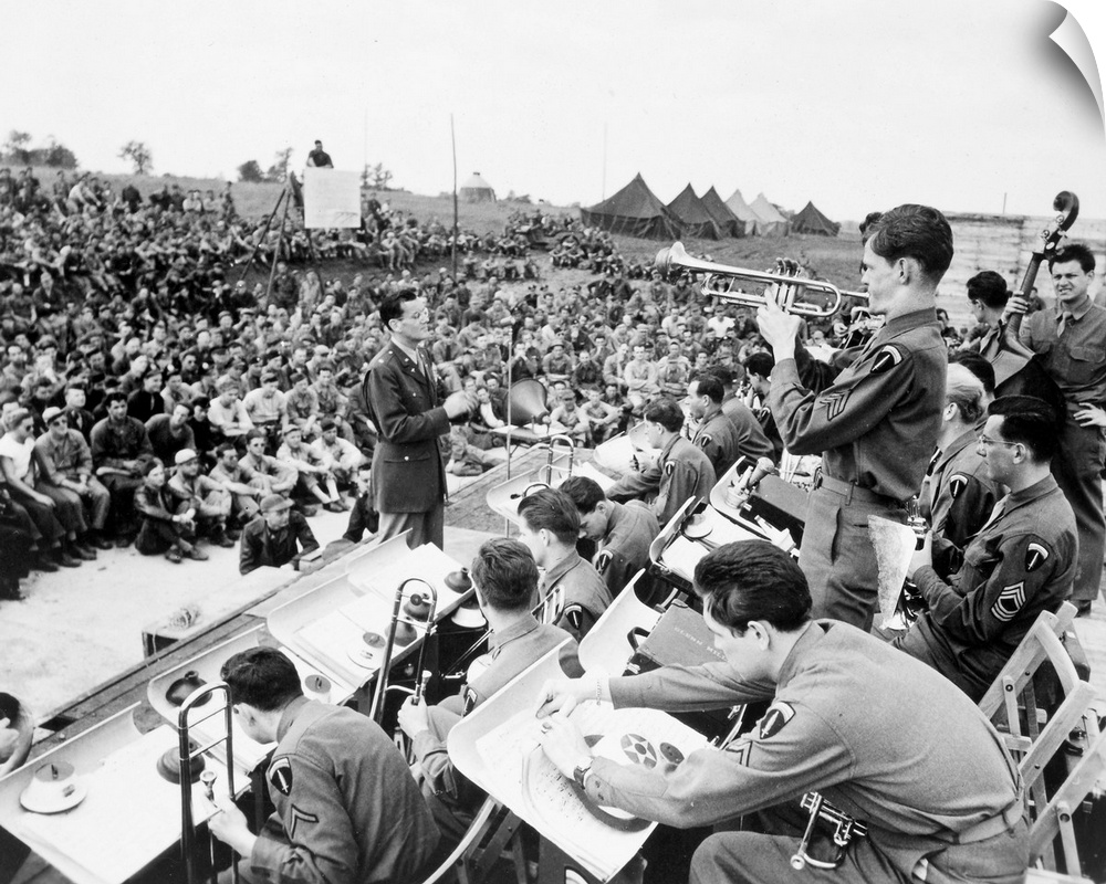 American band leader. Leading a U.S. Air Corps band at a base in England, 1943.