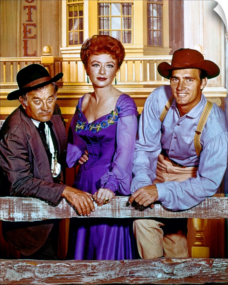 Cast members Milburn Stone, Amanda Blake, and Dennis Weaver in a publicity photograph for the television series 'Gunsmoke,...