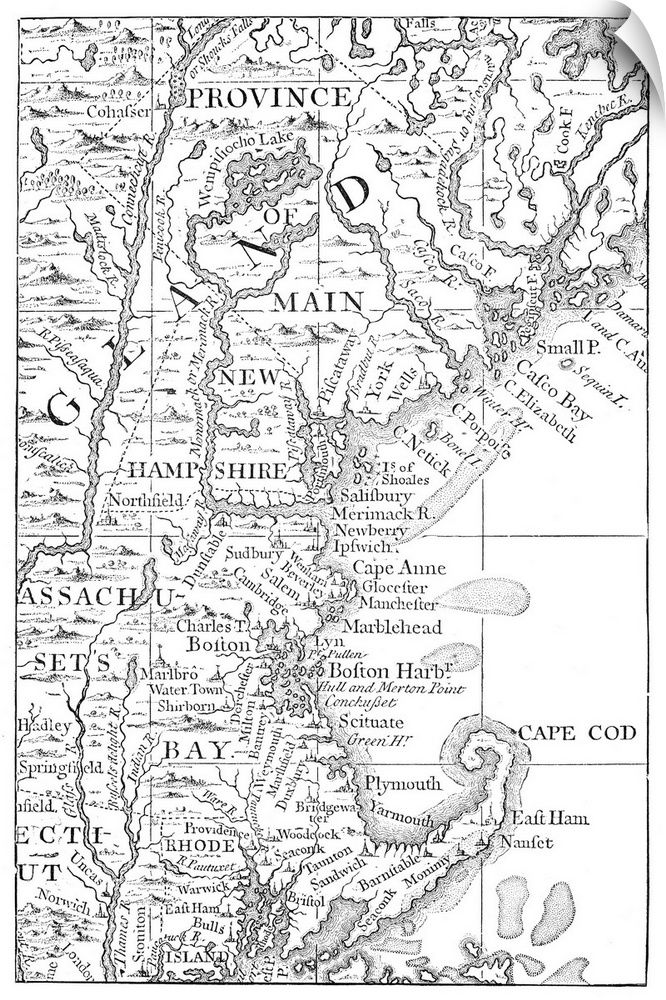 Map Of New England, 1732. Henry Popple's Map Of New England, Published In London, England, In 1732.