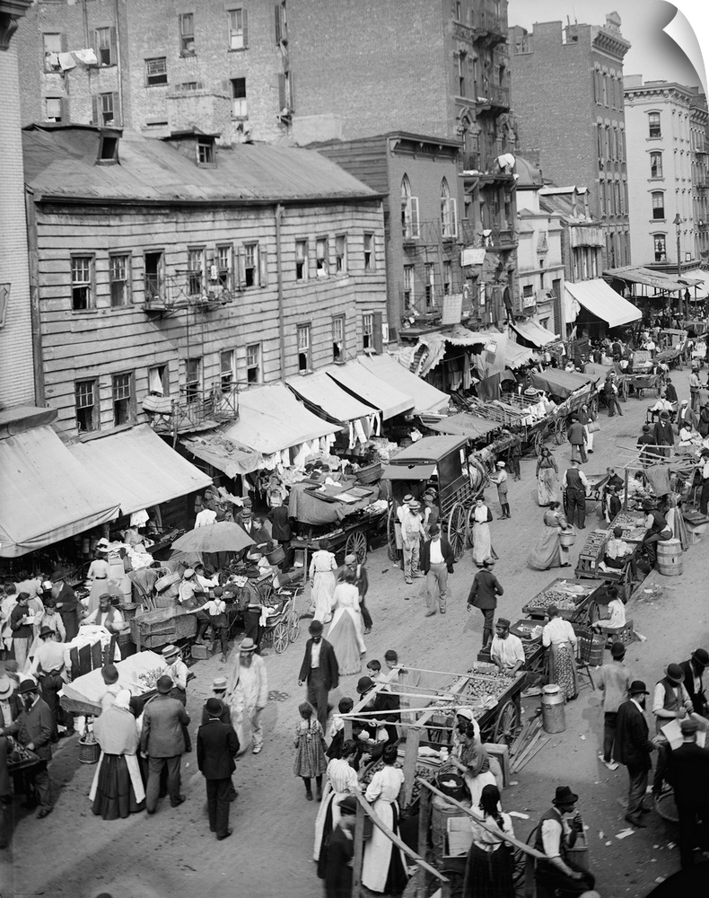 Aerial view of Hester Street on Manhattan's Lower East Side in New York City, c1900.