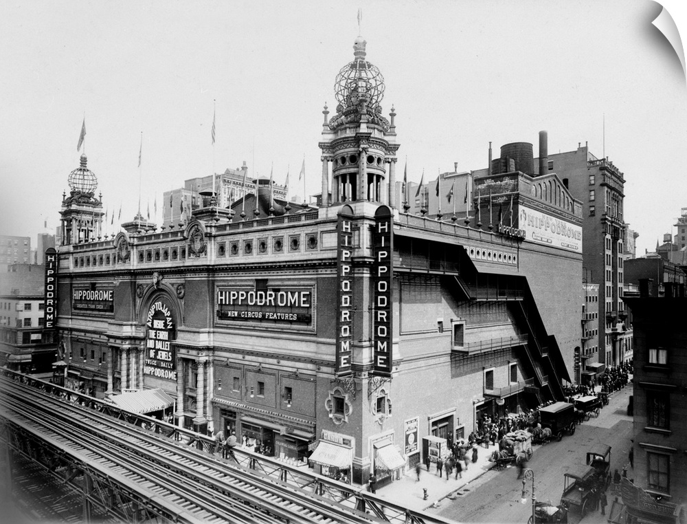 A view of the Hippodrome Theatre on Sixth Avenue between 43rd and 44th Street in New York City. Photographed by F.H. Tucke...