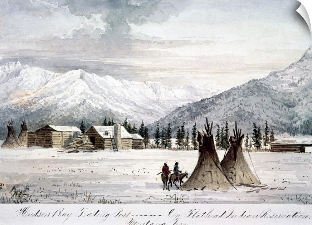 Trading Outpost, C1860. 'Hudson Bay Trading Post On Flathead Indian Reservation, Montana Territory.' Watercolor By Peter P...