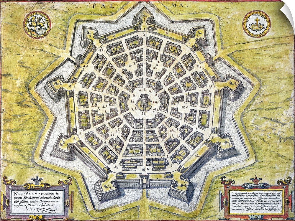 Italy, Palmanova Map, 1598. Engraved Map, 1598, Of the Heavily-Fortified City Of Palmanova, Italy, Built By the Venetians ...