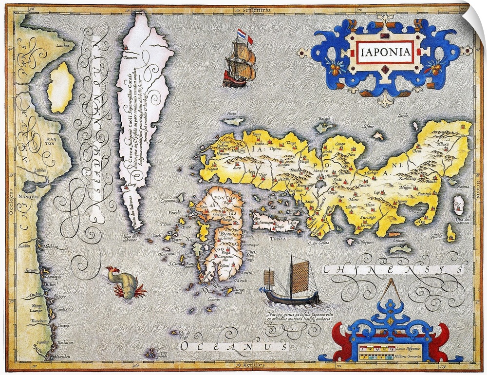 Japan, Map, 1606. Map Of Japan Engraved By Jodocus Hondius For A 1606 Edition Of Gerardus Mercator's Atlas. Korea Is Shown...