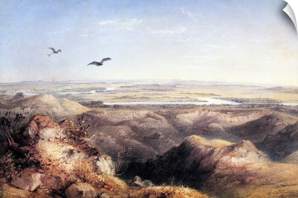 Yellowstone and Missouri. 'Junction Of the Yellowstone And the Missouri.' Watercolor By Karl Bodmer, 1830s.