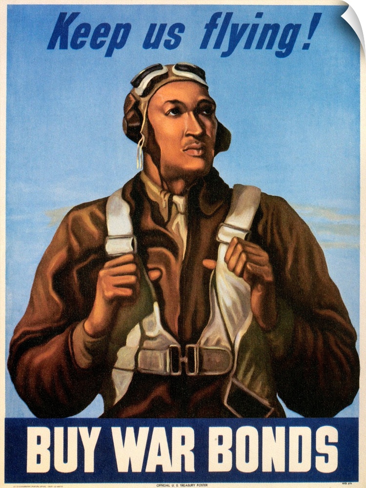 'Keep Us Flying! Buy War Bonds.' Poster featuring fighter pilot Robert Diez. Lithograph, 1943.