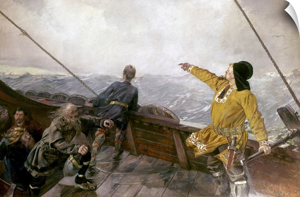 Leif Ericsson, Norse explorer, discovers America. Oil on canvas by Christian Krohg, c1893.