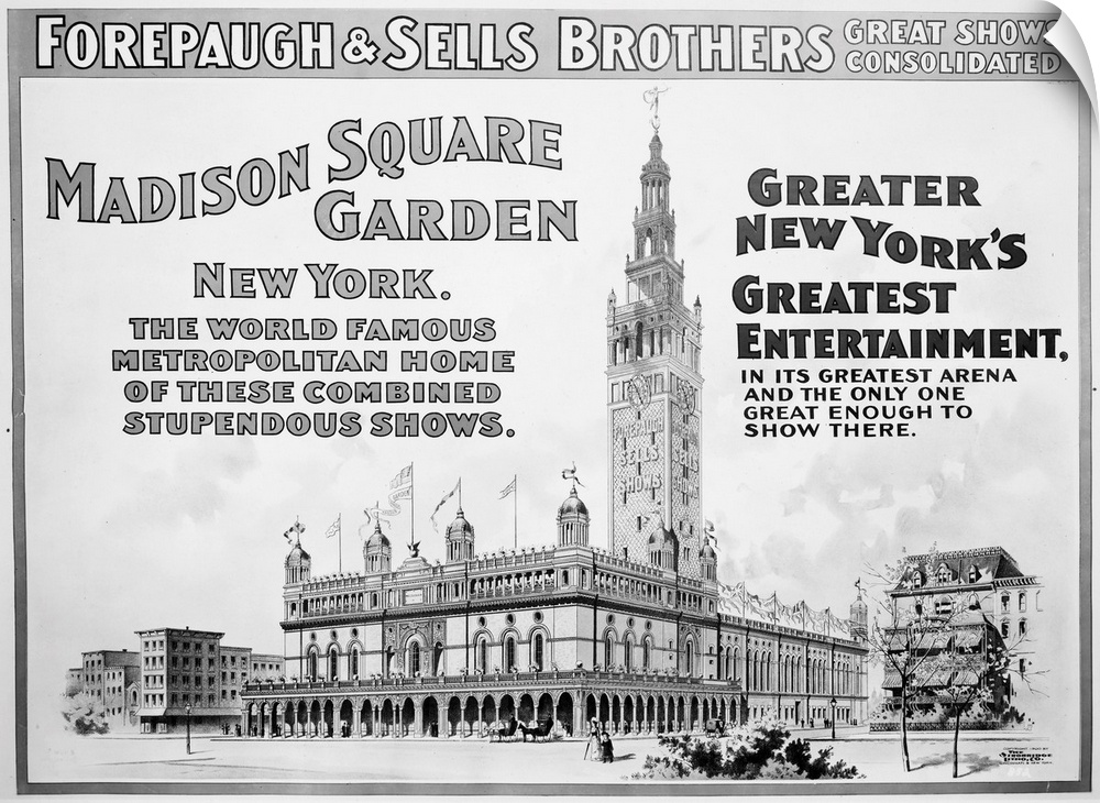 Stanford White's Madison Square Garden in New York City. Lithograph circus poster, 1900.