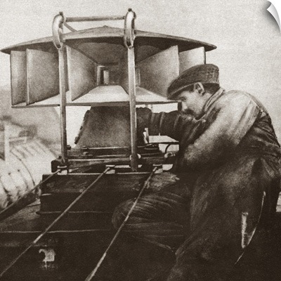 Man equipping a Parisian rooftop with an air raid siren World War I, 1916