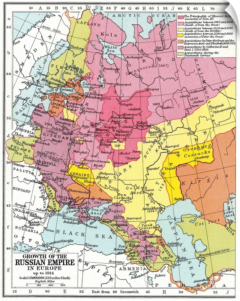 Map, Expansion Of Russia. Map Showing the Territorial Expansion Of the Russian Empire In Europe Up To 1914, English, C1935.