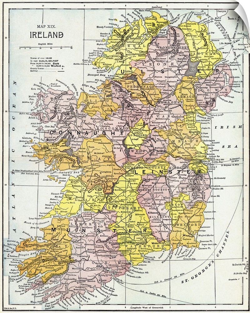 Map, Ireland, C1890. Map Of Ireland, C1890, Published In the United States.