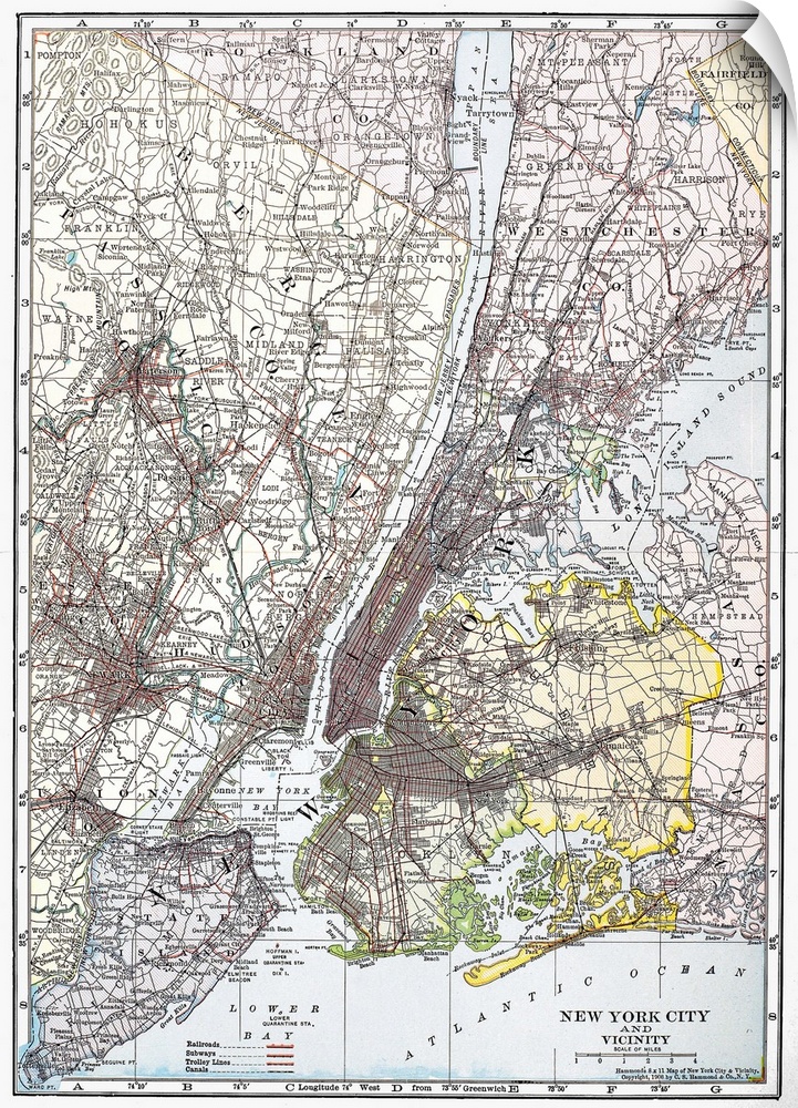 New York City and vicinity. Color engraving, 1906.