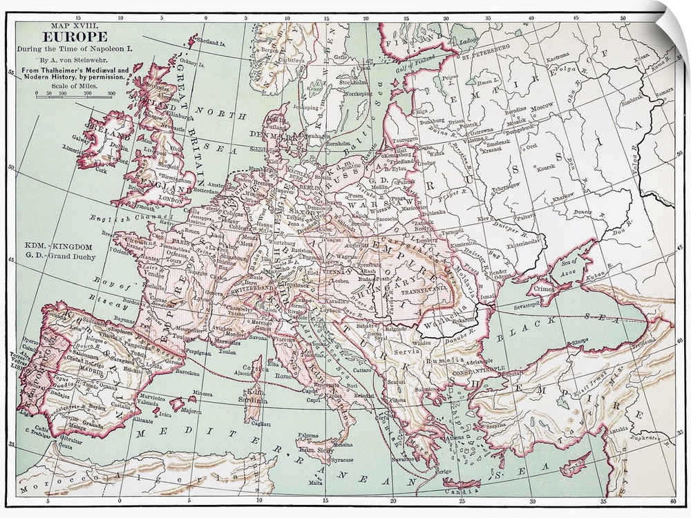 Map Of Europe, C1812. A 19th Century German Map Of Europe During the Reign Of Napoleon I, C1812.