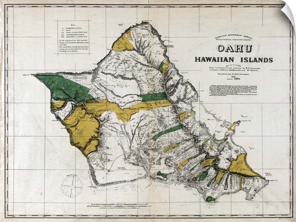 Map, Oahu, 1881. Map Of Oahu, Hawaiian Islands. Map By C.J. Lyons, 1881.
