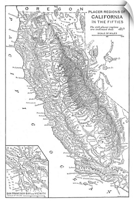 Map Of the Placer Mining Regions Of California In the 1850s