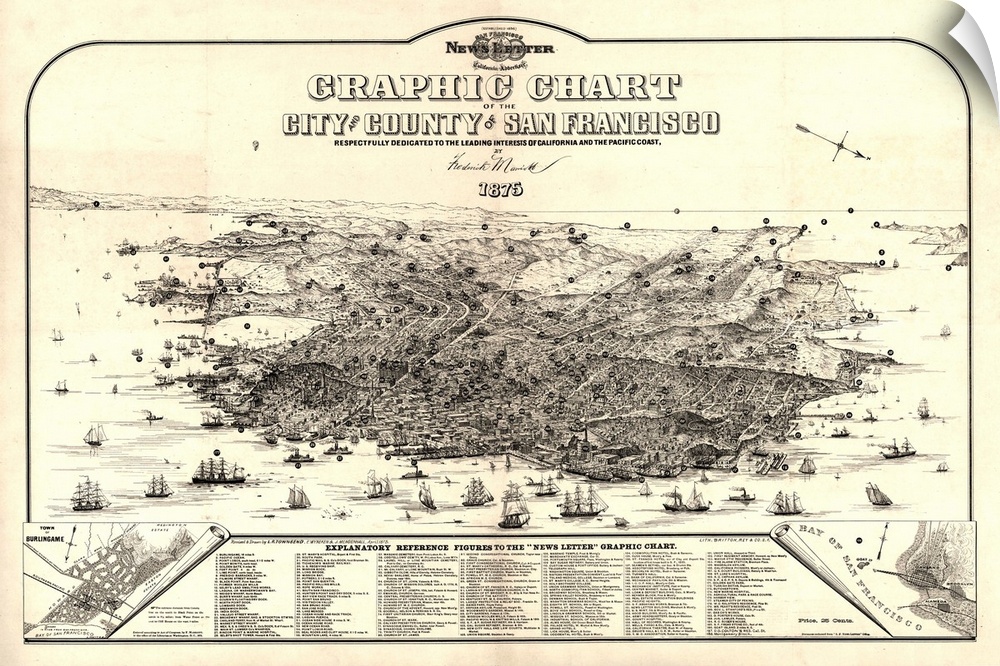 Map, San Francisco, C1875. 'Graphic Chart Of the City And County Of San Francisco Respectfully Dedicated To the Leading In...