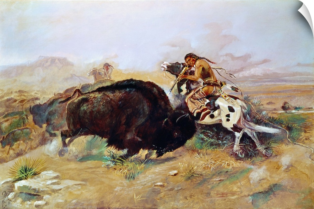 Russell, Buffalo Hunt. 'Meat For the Tribe.' Oil On Canvas, C1891, By Charles M. Russell.