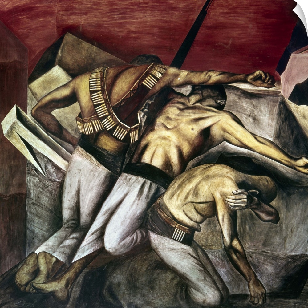 'The Trench.' Mural painting of soldiers fighting in the Mexican Revolution, by Jos? Clemente Orozco, 1926.