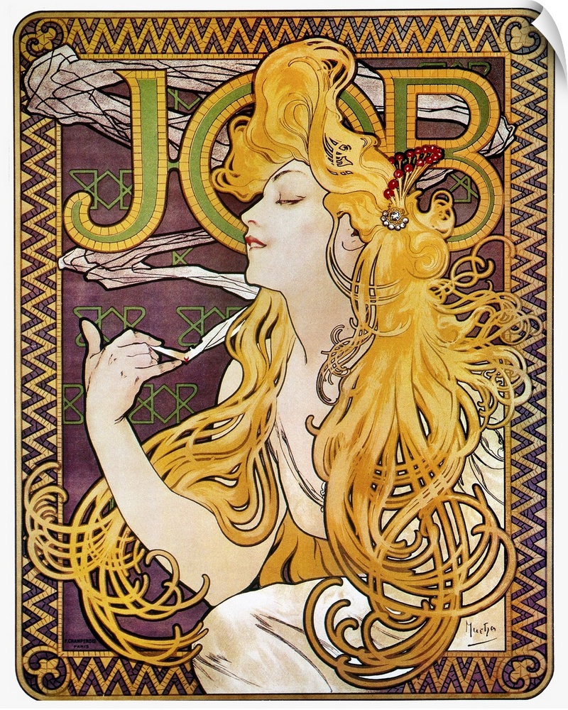 French lithograph advertising poster, c1897, by Alphonse Mucha for Job cigarette papers.