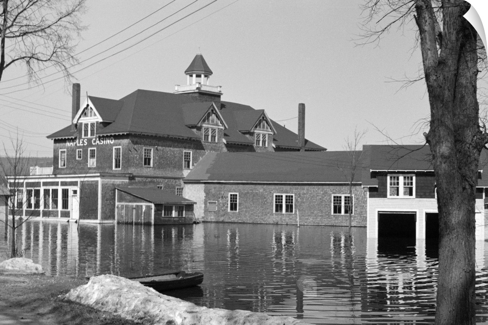 Naples Casino during the flood of Sebago Lake in Maine. Photograph by Paul Carter, March 1936.