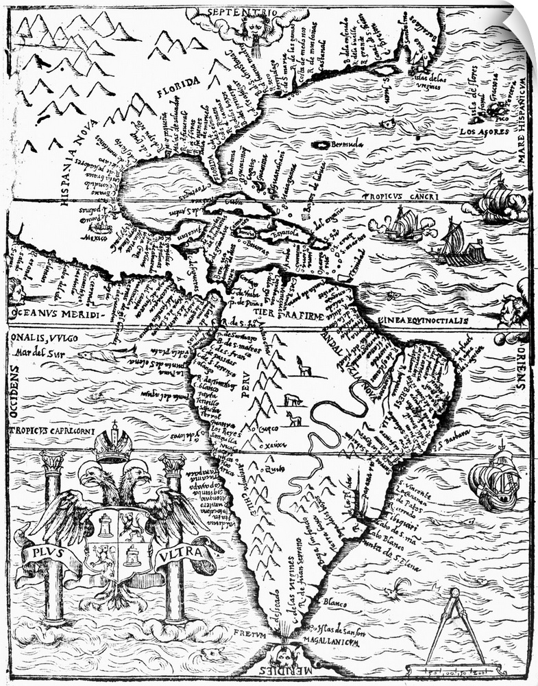 New World Map, 1554. Engraved Map Of the New World From the Spanish Conquistador Pedro Cieza De Leon's 'Chronicle Of Peru,...