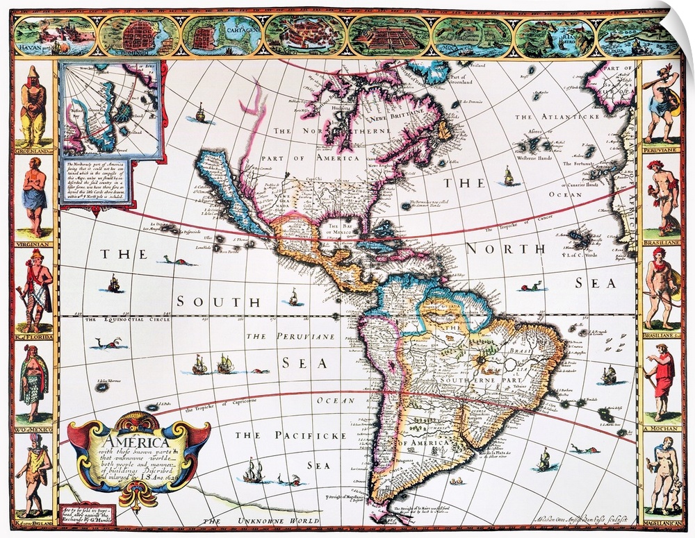 New World Map, 1616. English Map Of the Western Hemisphere Published By John Speed In 1616. California Appears As A Huge I...