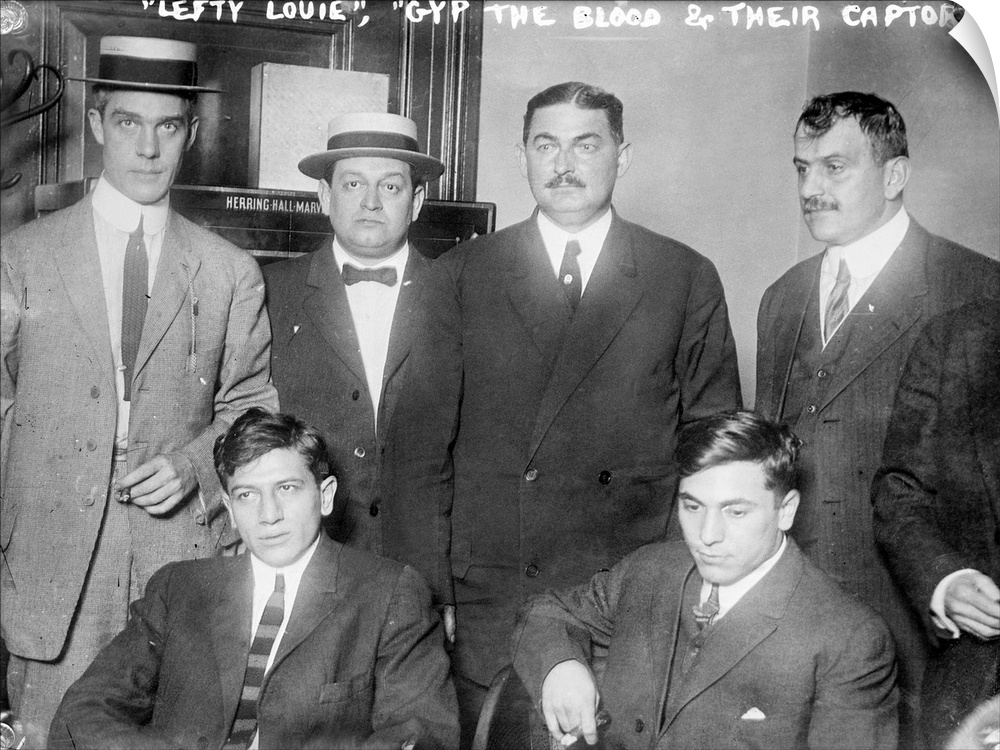 Front: Louis 'Lefty Louie' Rosenberg and Harry 'Gyp the Blood' Horowitz, New York gangsters accused of murdering Herman Ro...