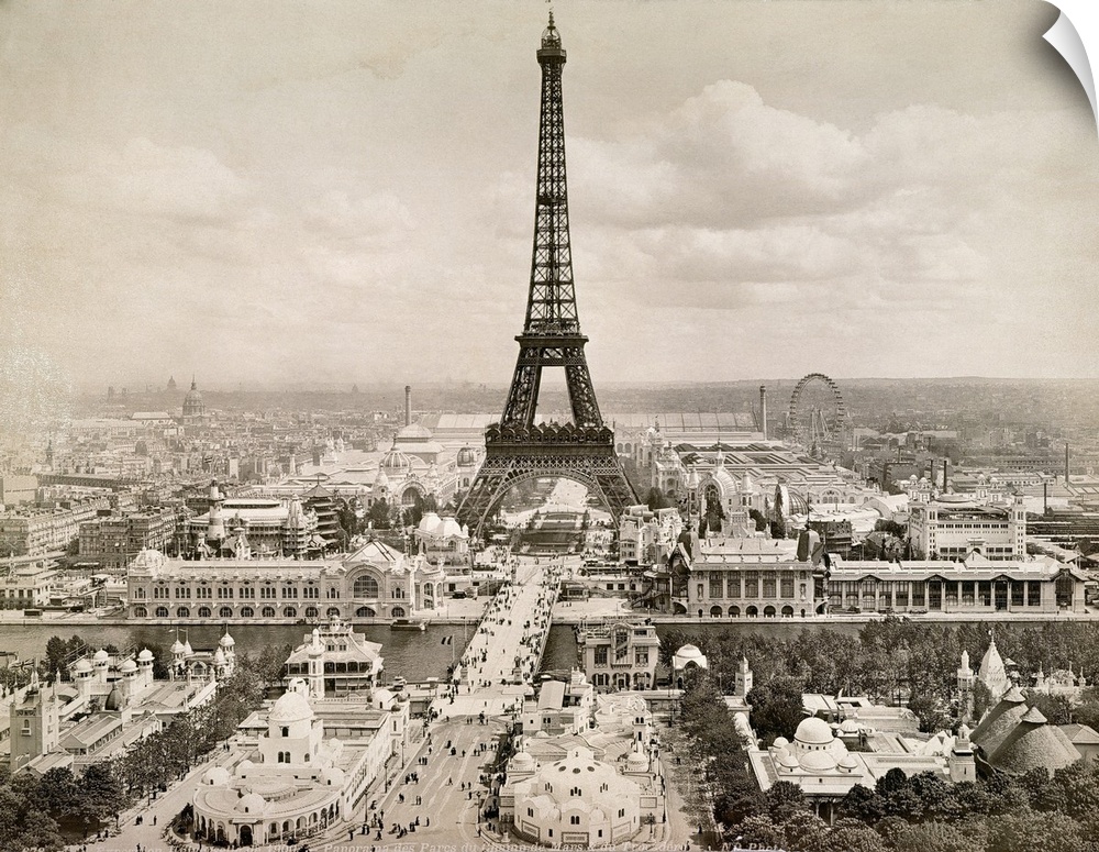 The Eiffel Tower, photographed at the time of the Universal Exposition at Paris in 1900.