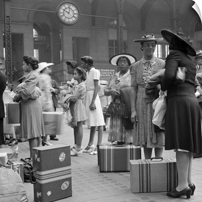 Passengers waiting for their train at Penn Station in New York City, 1942
