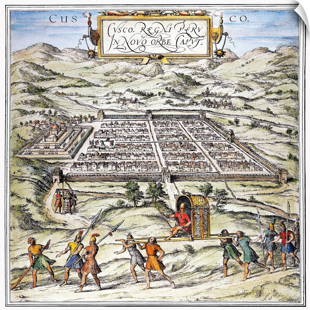 Peru, Cuzco, 1572. The City Of Cuzco, Peru. German Color Engraving, 1572.