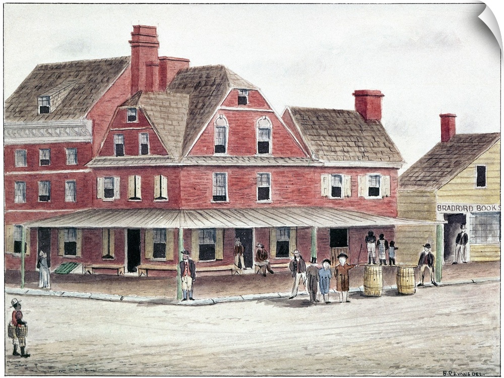 Philadelphia, 1770. London Coffee House On the Southwest Corner Of Market And Front Streets, Philadelphia, In 1770. Waterc...