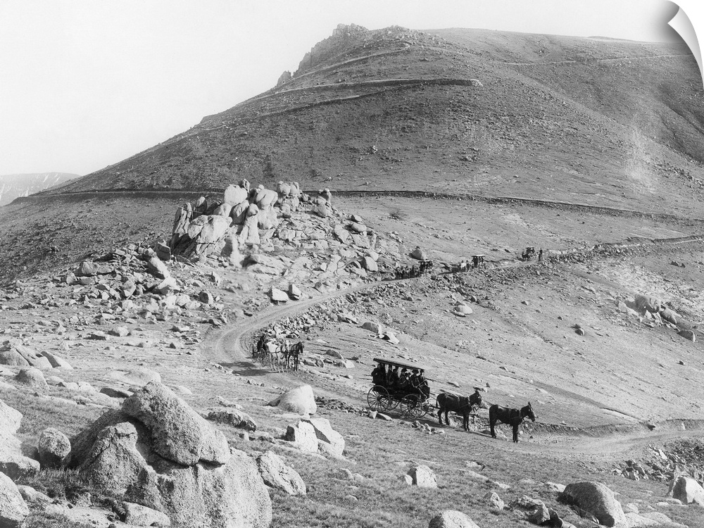 Pike's Peak, Road, C1890. Coaches And A Buckboard Zigzagging Around Switchbacks, Known As 'The W's,' On the Carriage Road ...