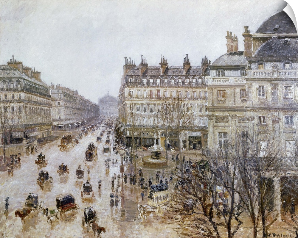 Place du Theatre Francais: Rain Effect. Oil on canvas by Camille Pissarro, 1898.