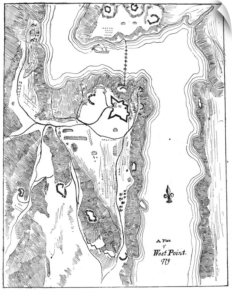 Plan Of West Point, 1779. Engraved Plan, 19th Century, Of West Point During the American Revolution.