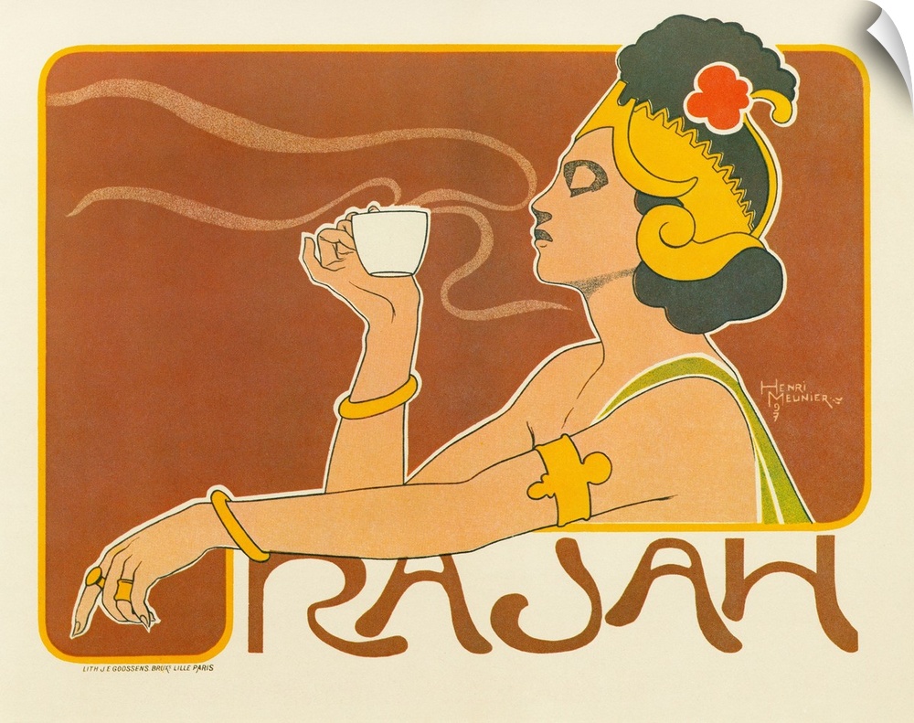 Poster for Rajah coffee. Lithograph by Henri Meunier, 1897.