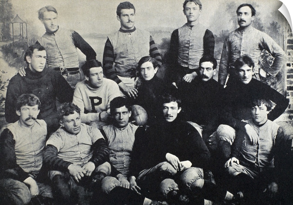 The Princeton football team of 1890. Holding the football is the captain of the team, Edgar Allan Poe, grand-nephew of the...