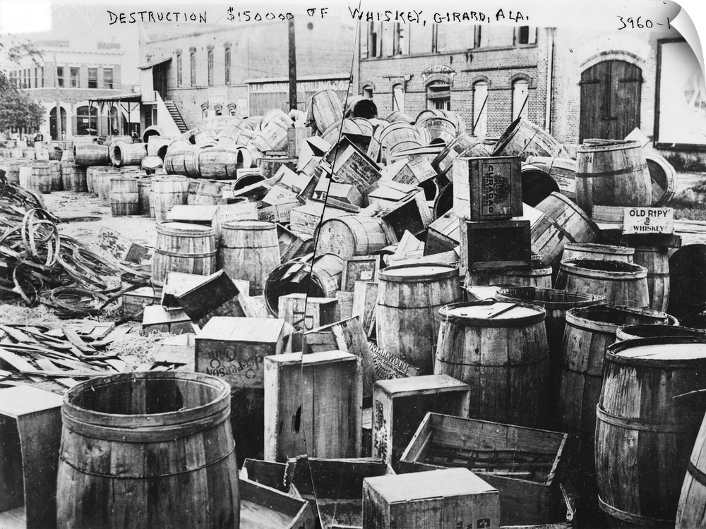 The destruction of $150,000 of whiskey in Girard, Alabama, during Prohibition, 1920s.