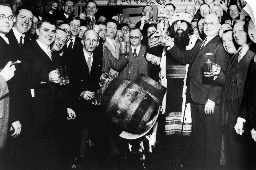 Members of the Liederkranz Club in Milwaukee, Wisconsin, tapping a keg of beer to celebrate the repeal of Prohibition, Apr...