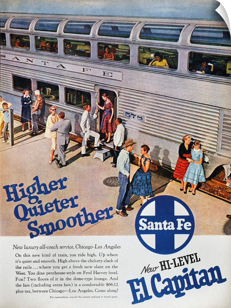 Santa Fe Railroad advertisement from an American magazine, 1957.
