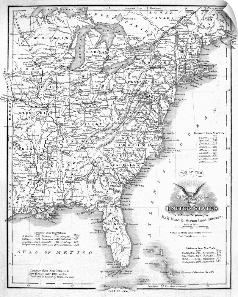 Railroad and Canal Map, 1863. A Railroad And Canal Map Of the Eastern United States, 1863.