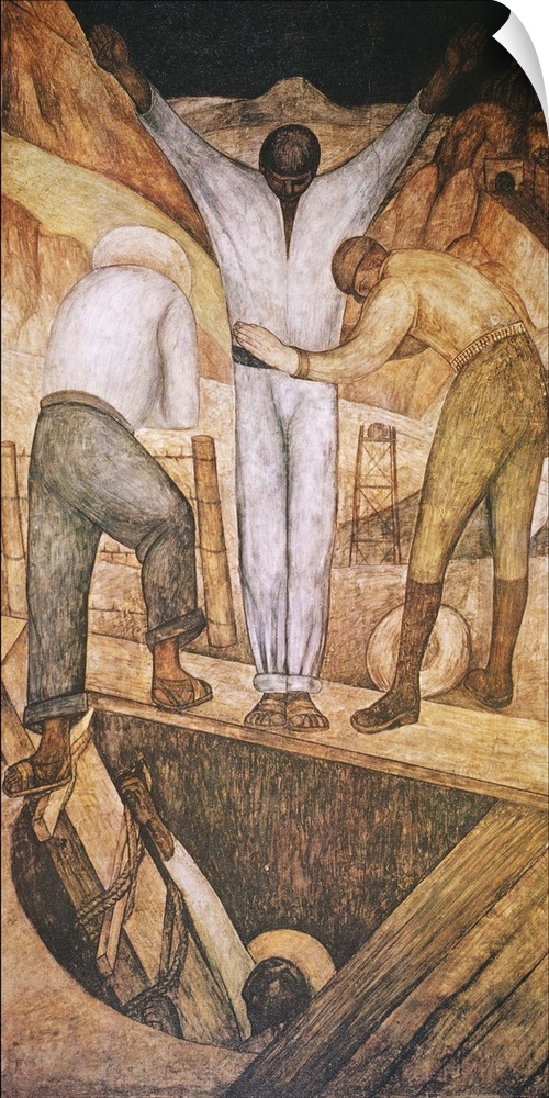 'Leaving the Mine.' Mural by Diego Rivera at the Court of Labor at the Ministry of Education in Mexico City, 1924-28.