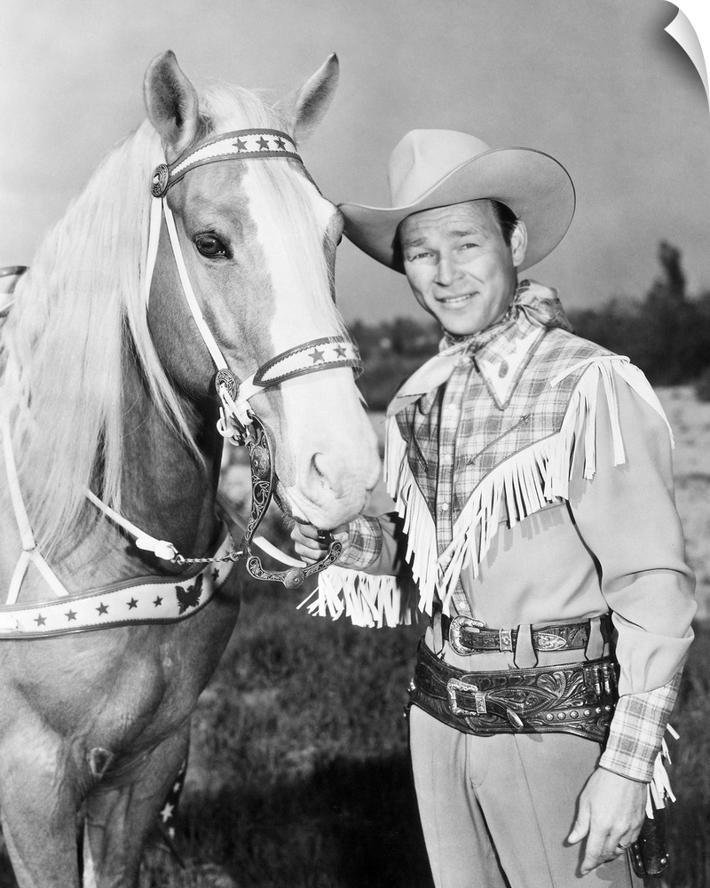Leonard Slye. American singing cowboy actor. With his horse, Trigger.