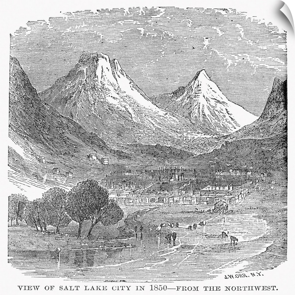 Salt Lake City, 1850. The Mormon Settlement At Salt Lake City In the Utah Territory As It Appeared In 1850. Wood Engraving...
